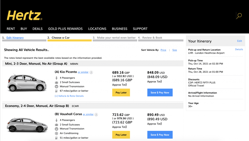 hertz compare rates