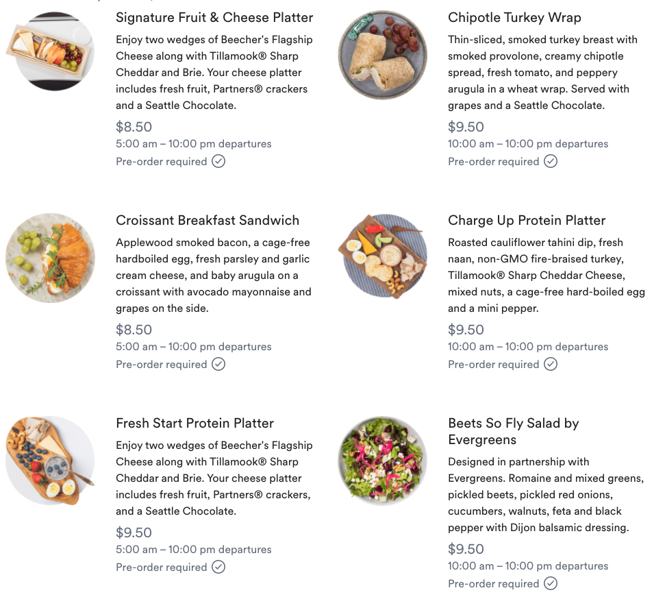 Alaska Airlines Menu 1100+