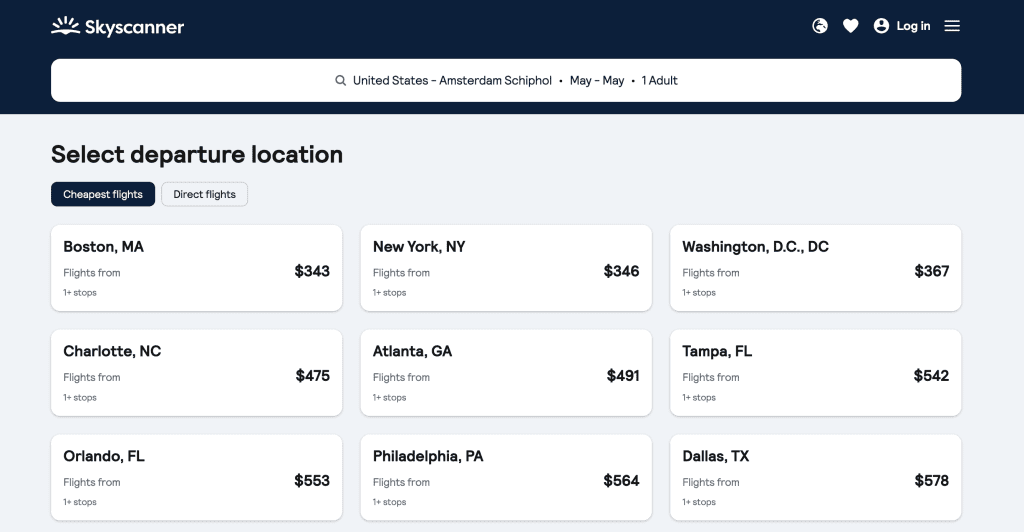 Skyscanner Amsterdam Search